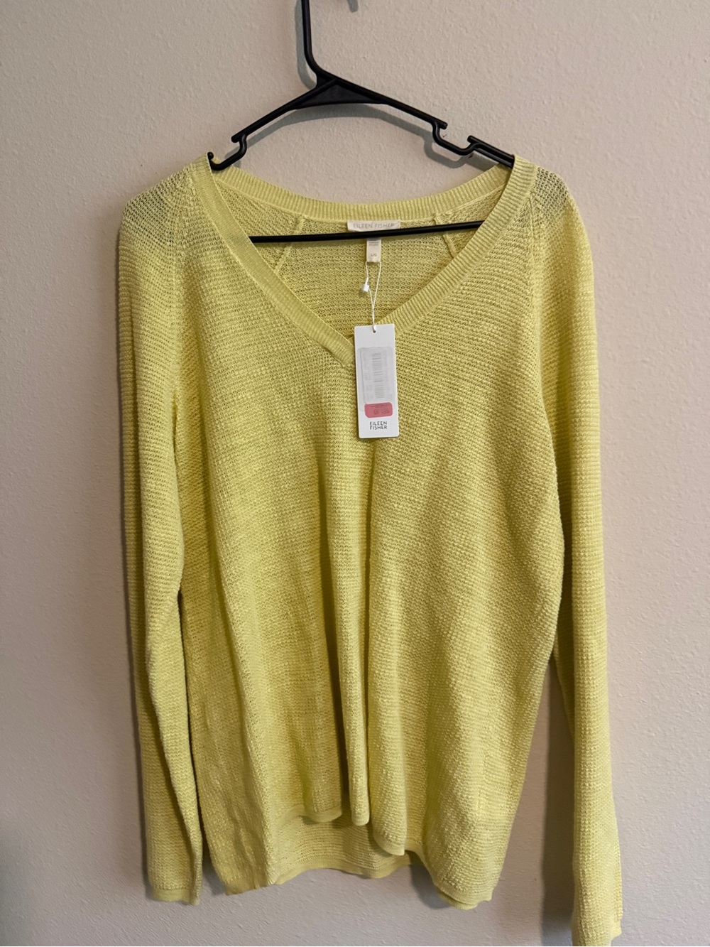 Eileen Fisher Lemon-Lime V-Neck Lightweight Sweater
